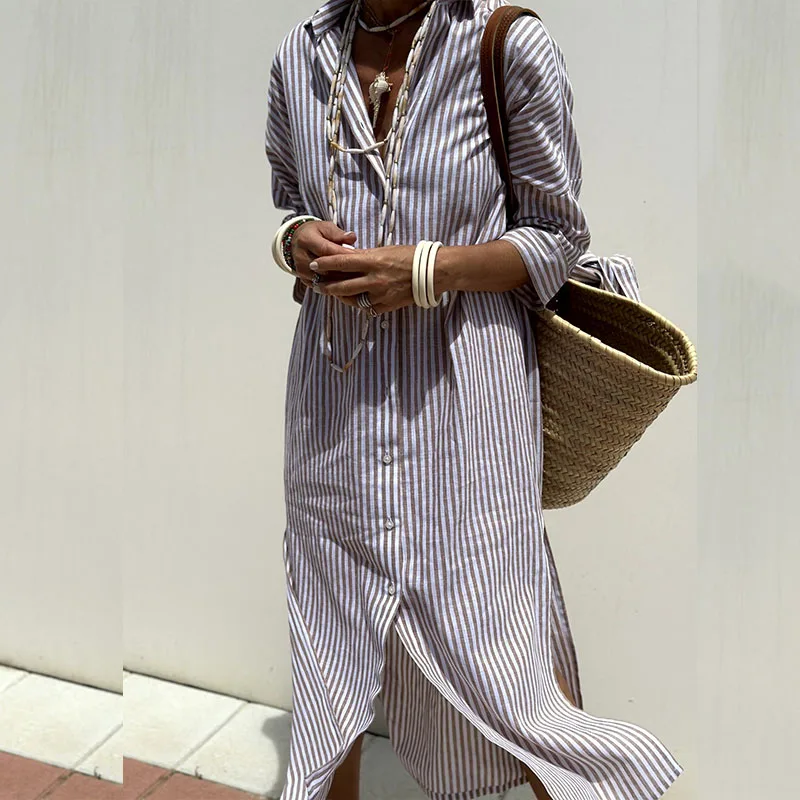 GRACE™ - Elegant Striped Shirt Dress - Bandorial