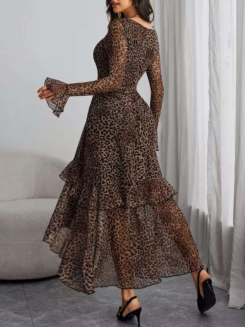 Women’s Spotted Maxi Dress with Layered Ruffles