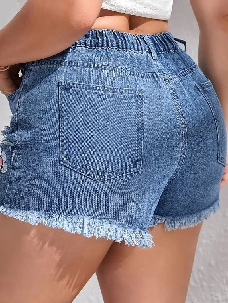 Women’s High-Waist Shorts with Floral Embroidery