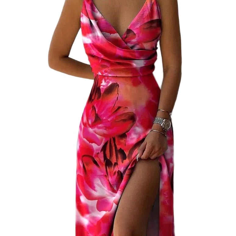 Cocktail cowl neck spaghetti strap maxi dress