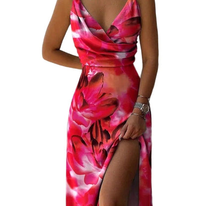 Cocktail cowl neck spaghetti strap maxi dress
