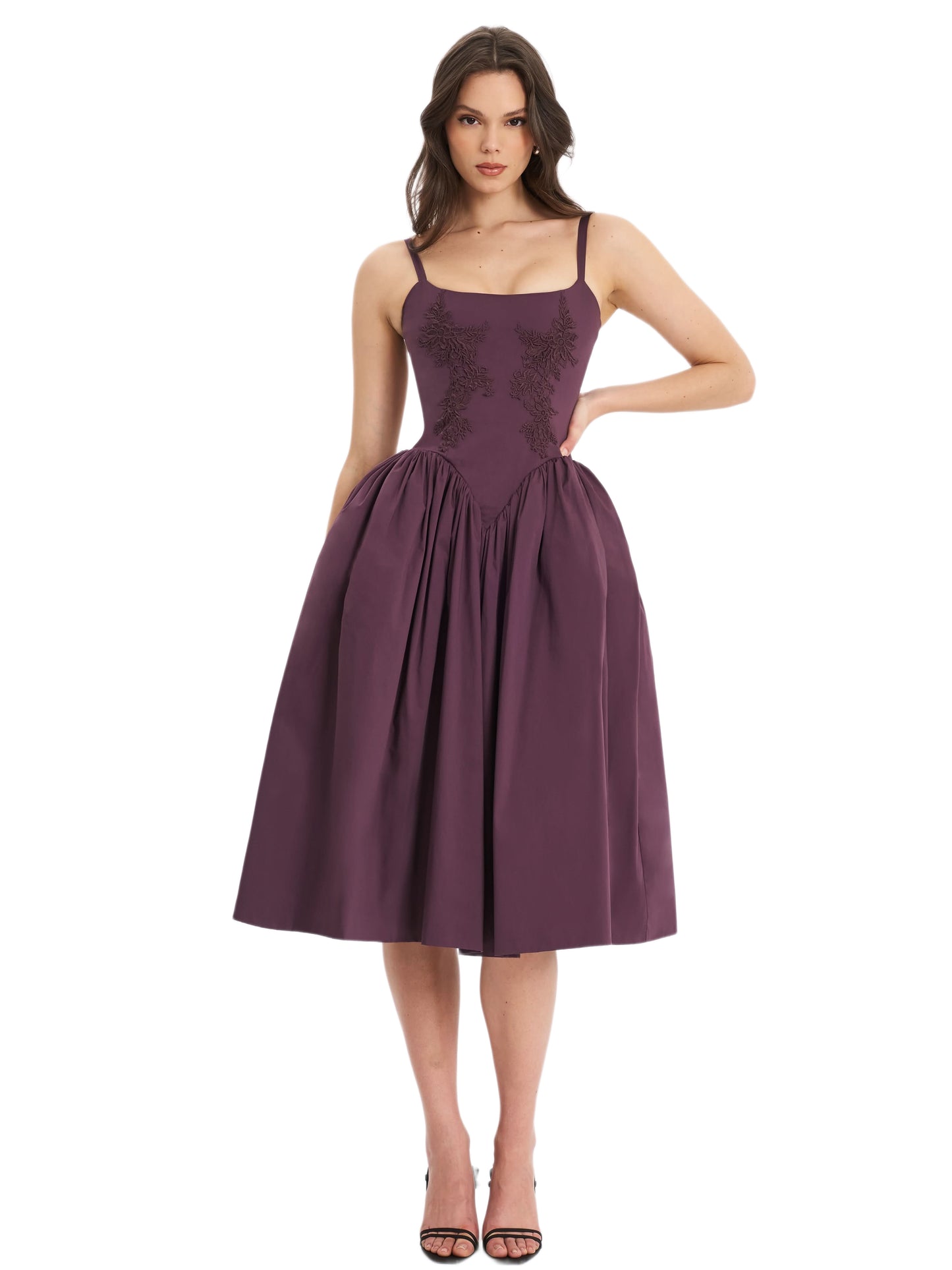 Cocktail floral embroidered midi dress
