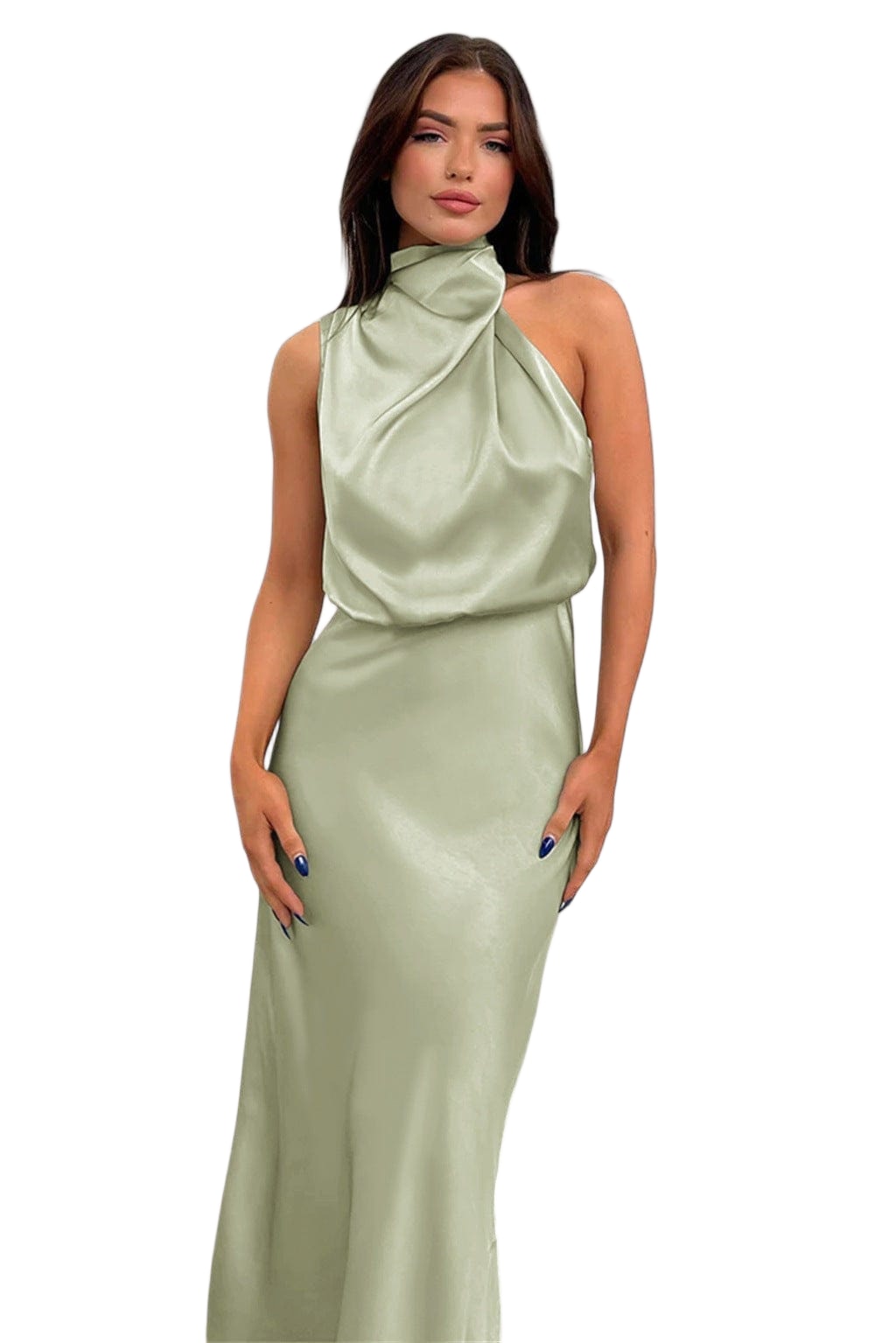 Cocktail halter midi dress with pleated skirt