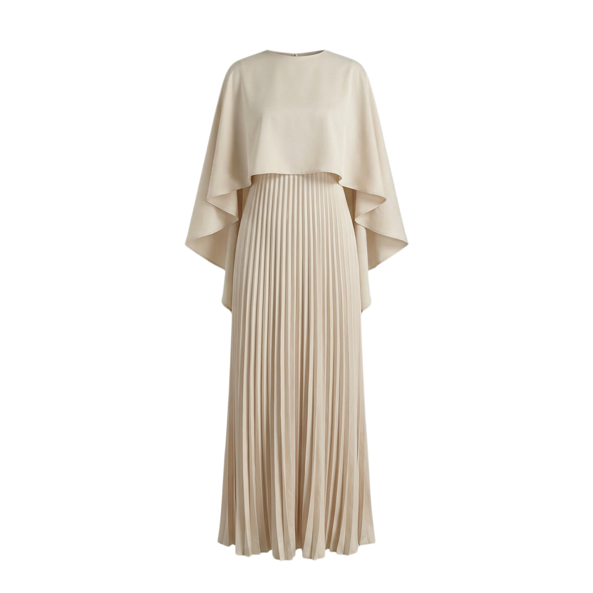 Formal cape overlay pleated maxi dress