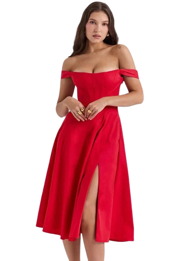 Formal off shoulder midi dress