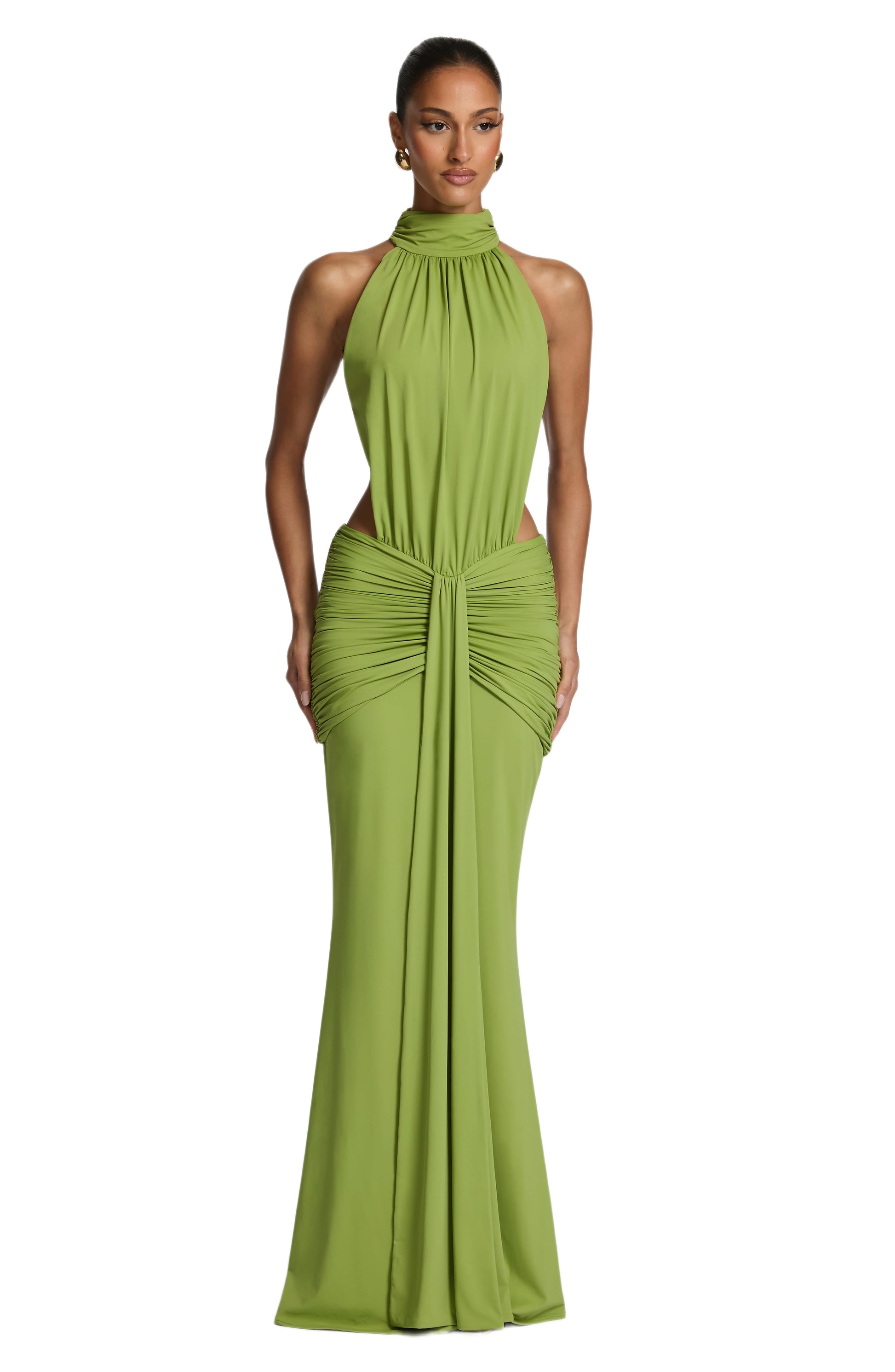 Formal ruched halter maxi dress