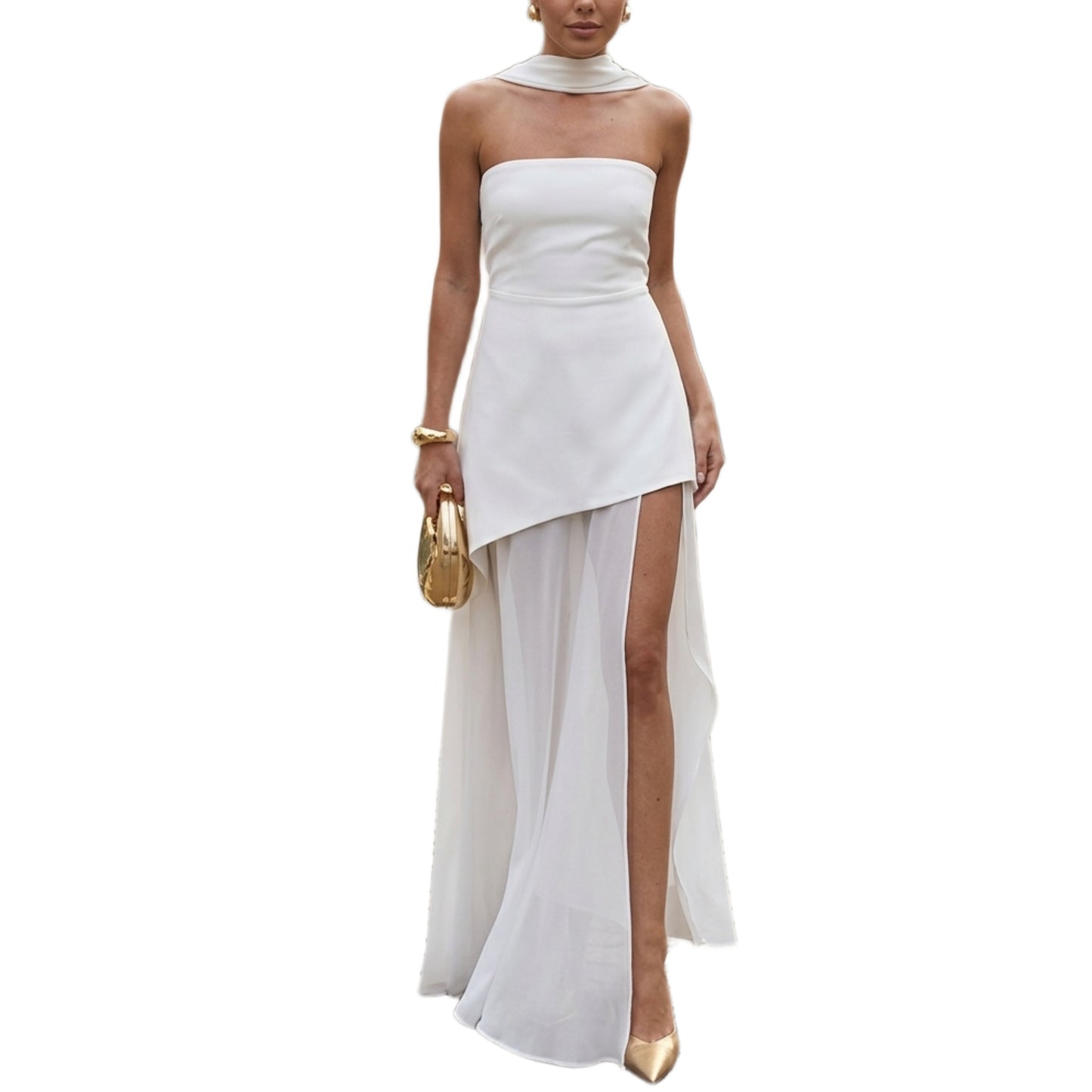 Formal strapless asymmetric maxi dress