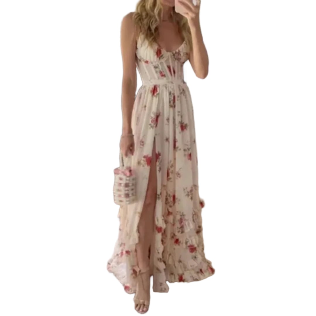 Garden party floral spaghetti strap maxi dress