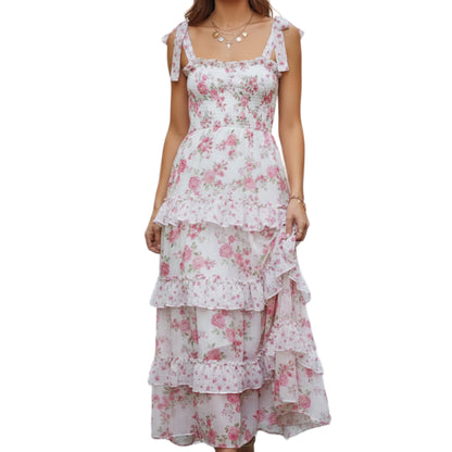 Garden party floral square neck tiered maxi dress