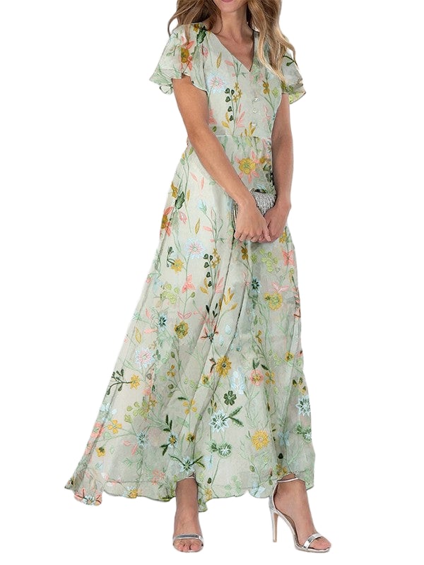 Garden party floral v neck maxi dress