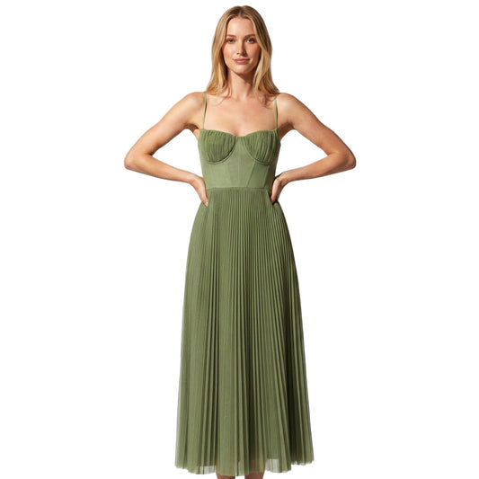 Summer corset spaghetti strap pleated midi dress