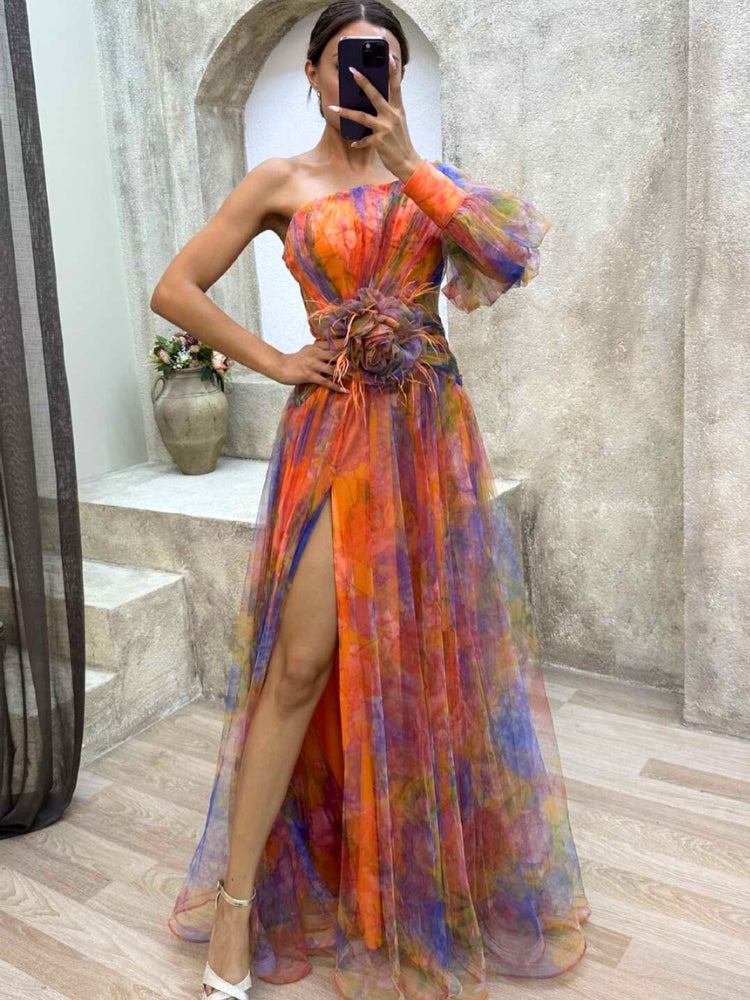 KAYLA™ - One-Shoulder Floral Maxi Dress - Bandorial