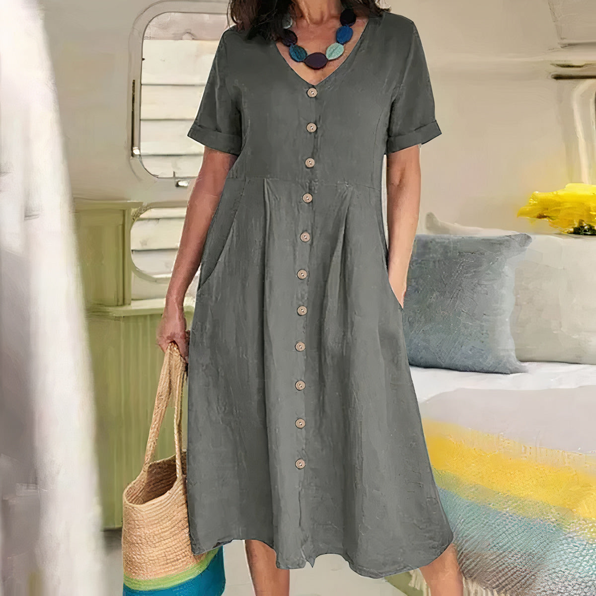 Yasmin™ - Effortless Buttoned Dress - Bandorial