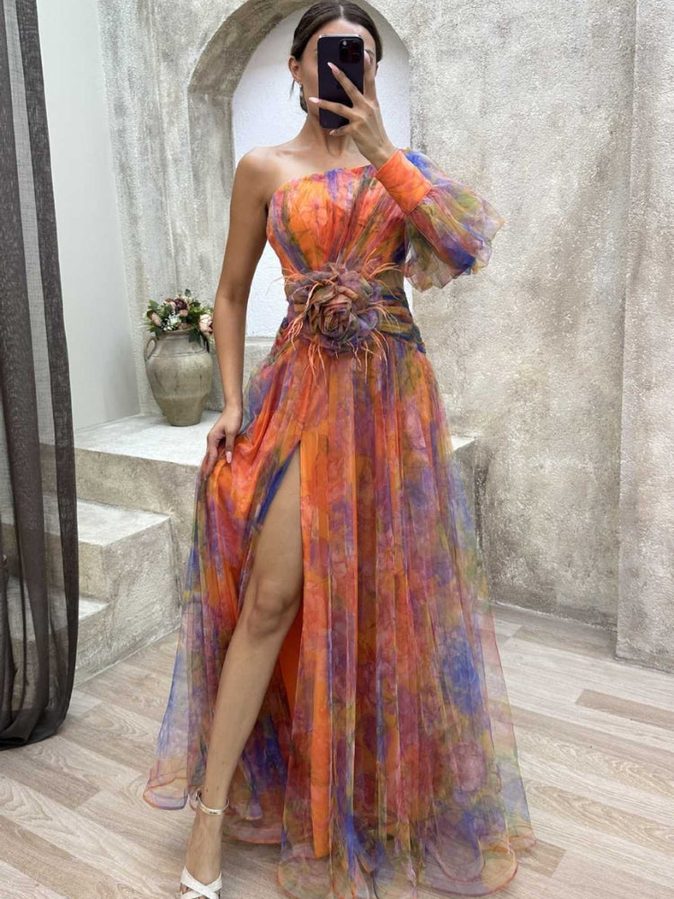 KAYLA™ - One-Shoulder Floral Maxi Dress - Bandorial