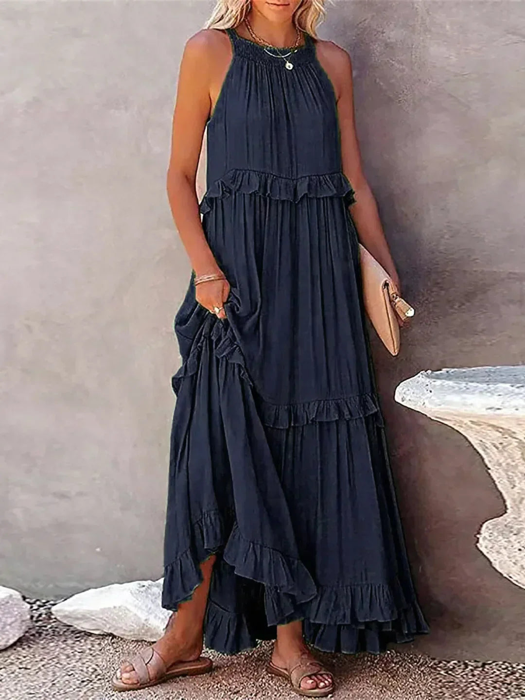 Emilia™ - Halter Ruffle Maxi Dress - Bandorial