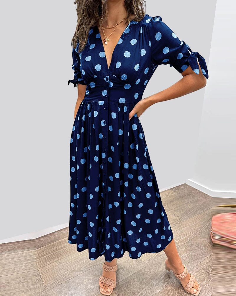 Melody™ - Polka Dots V-Neck Dress - Bandorial