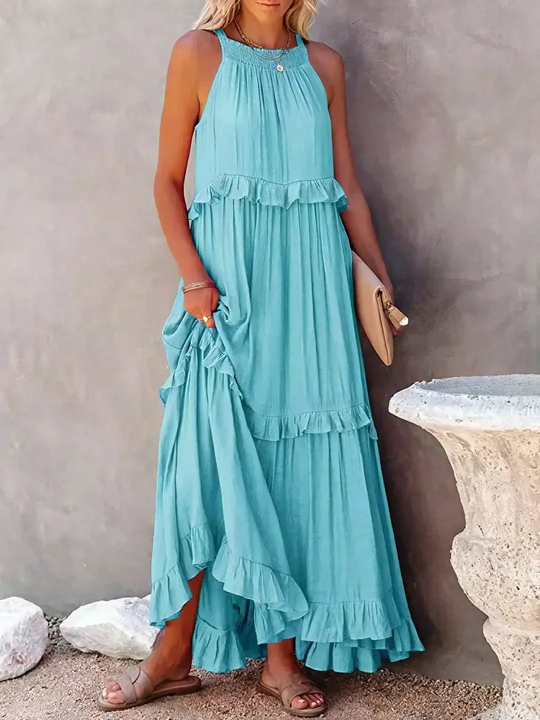 Emilia™ - Halter Ruffle Maxi Dress - Bandorial