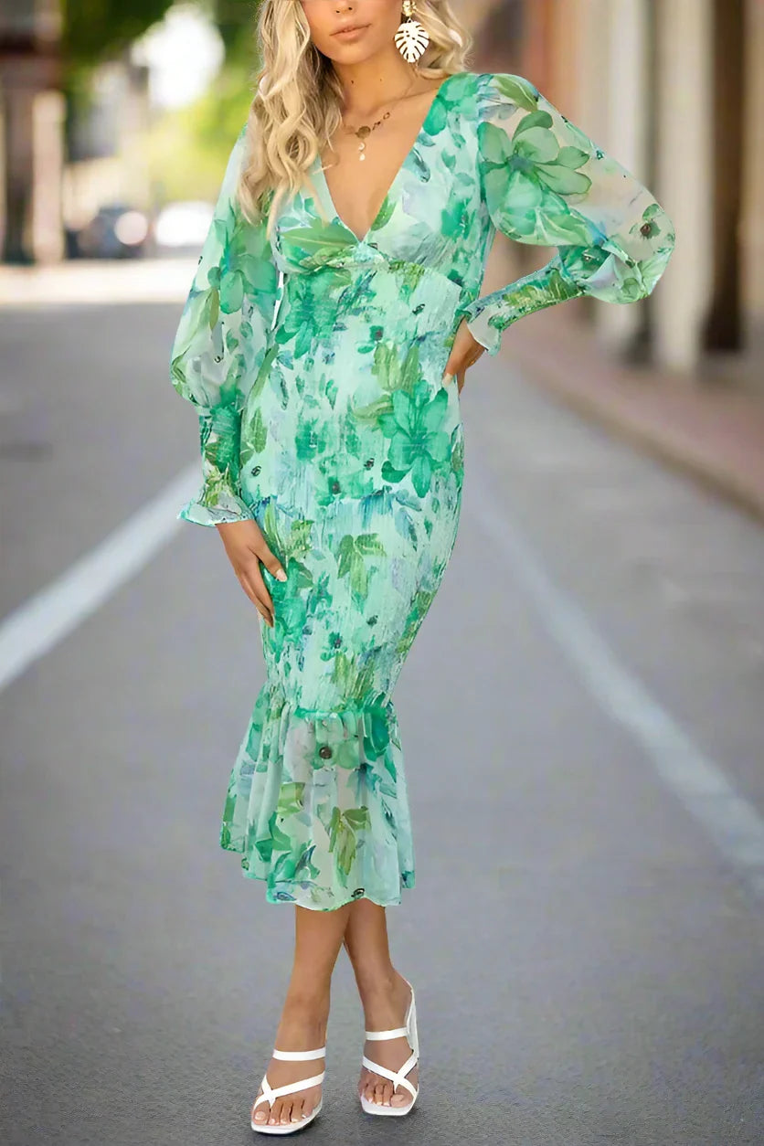 Camellia™ - Floral Ruffle Midi Dress - Bandorial