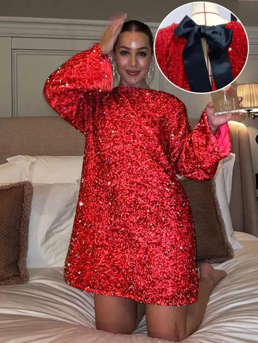 Rowena™ - Glamorous Sequin Bow Dress - Bandorial