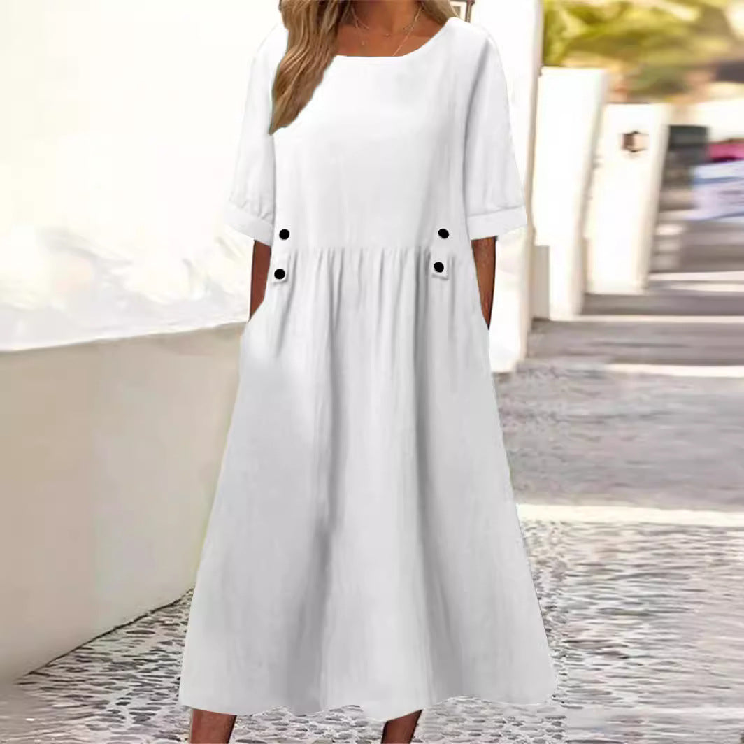 Aida™ - Button-Accent Midi Dress - Bandorial