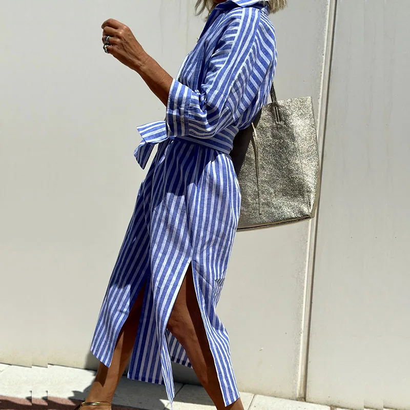 GRACE™ - Elegant Striped Shirt Dress - Bandorial