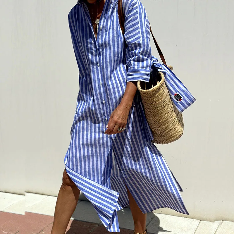 GRACE™ - Elegant Striped Shirt Dress - Bandorial