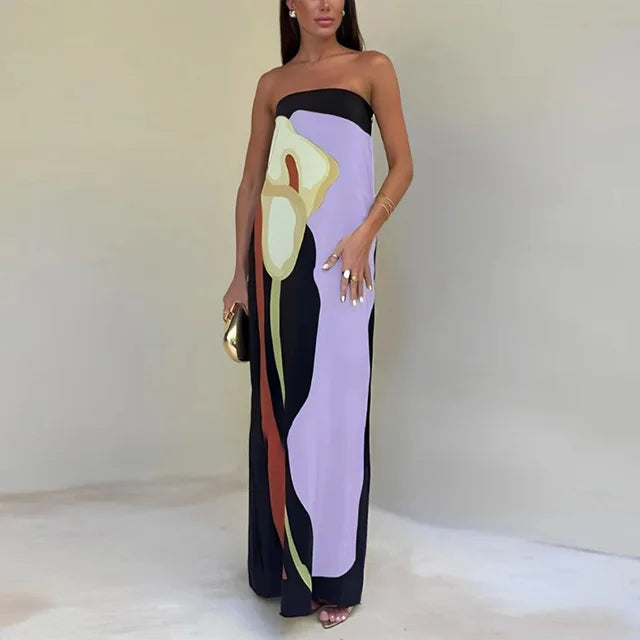 Lilia™ - Abstract Strapless Maxi Dress - Bandorial