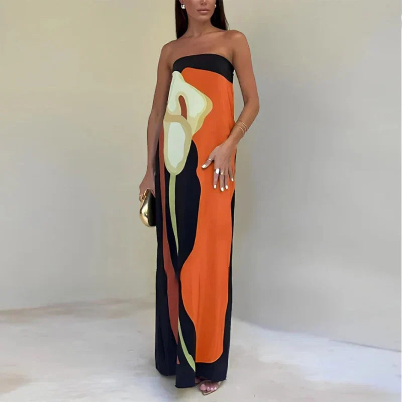 Lilia™ - Abstract Strapless Maxi Dress - Bandorial