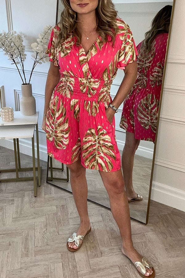 Jolaine™ - Leafy Print Romper - Bandorial