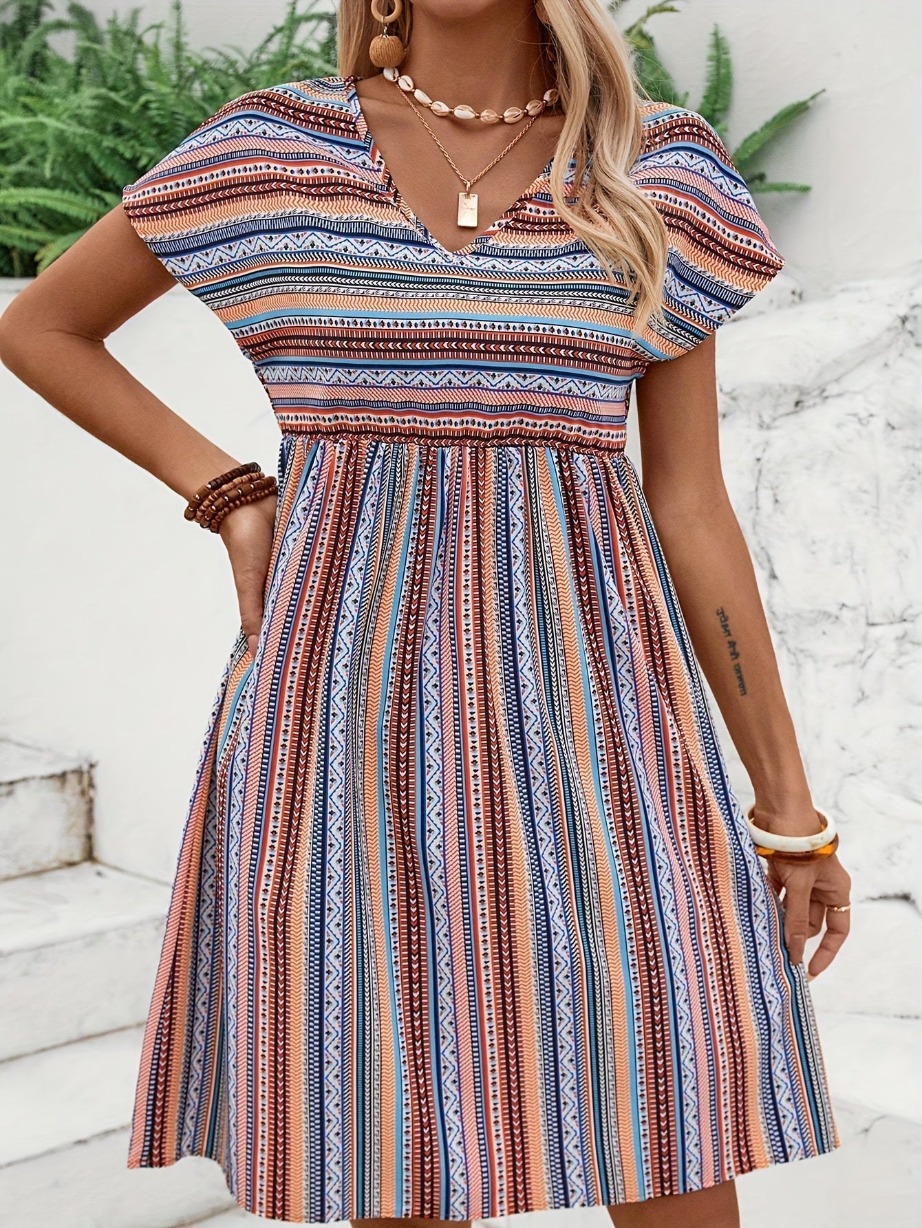 Agnes™ - Striped Boho Style Dress - Bandorial