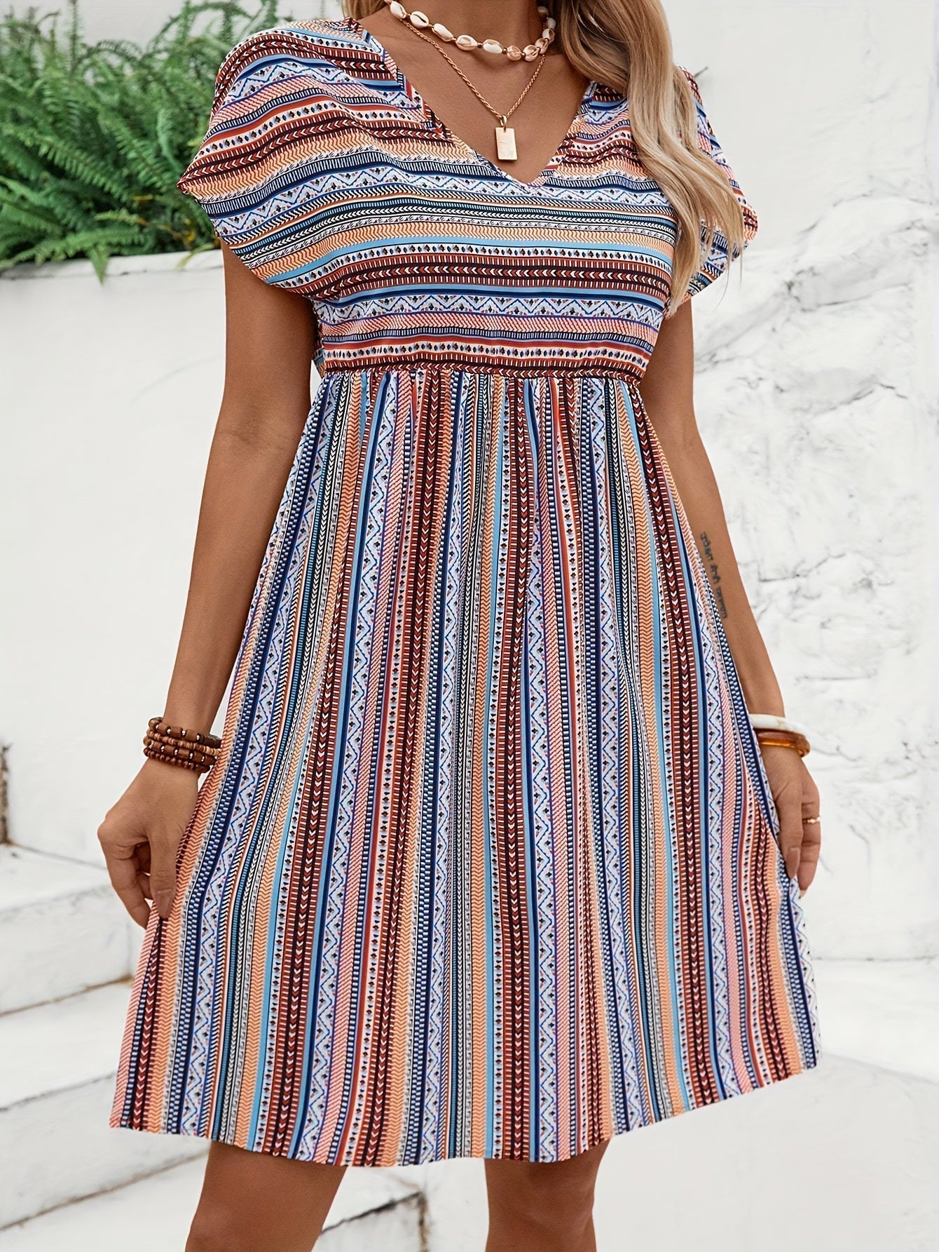 Agnes™ - Striped Boho Style Dress - Bandorial