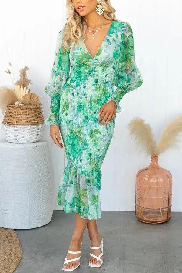 Camellia™ - Floral Ruffle Midi Dress - Bandorial