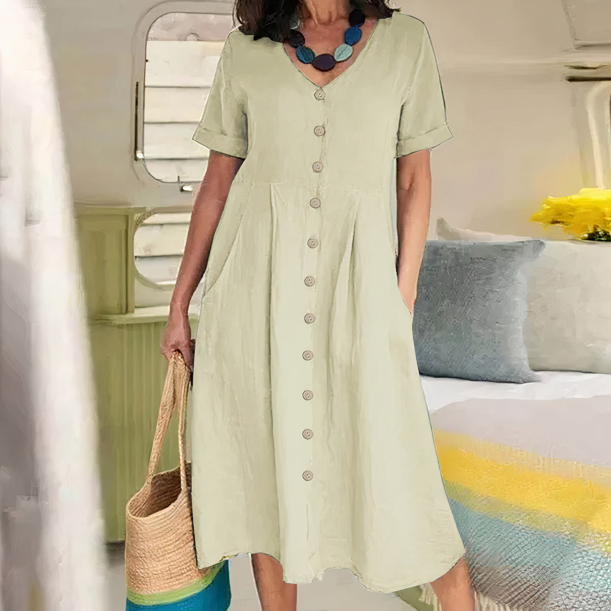 Yasmin™ - Effortless Buttoned Dress - Bandorial