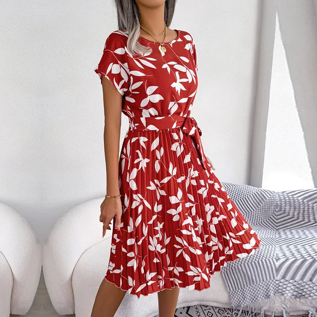 Anabelle™ - Floral Pleated Midi Dress - Bandorial