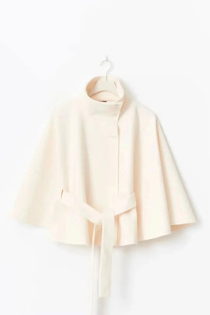 Women's Belted Cape Jacket with Funnel Neck
