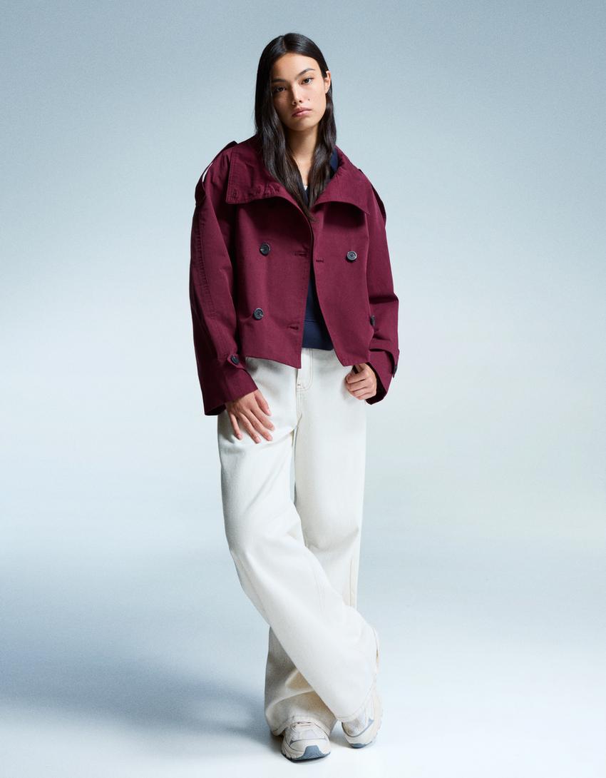 Women's Double Breasted Cropped Trench Coat