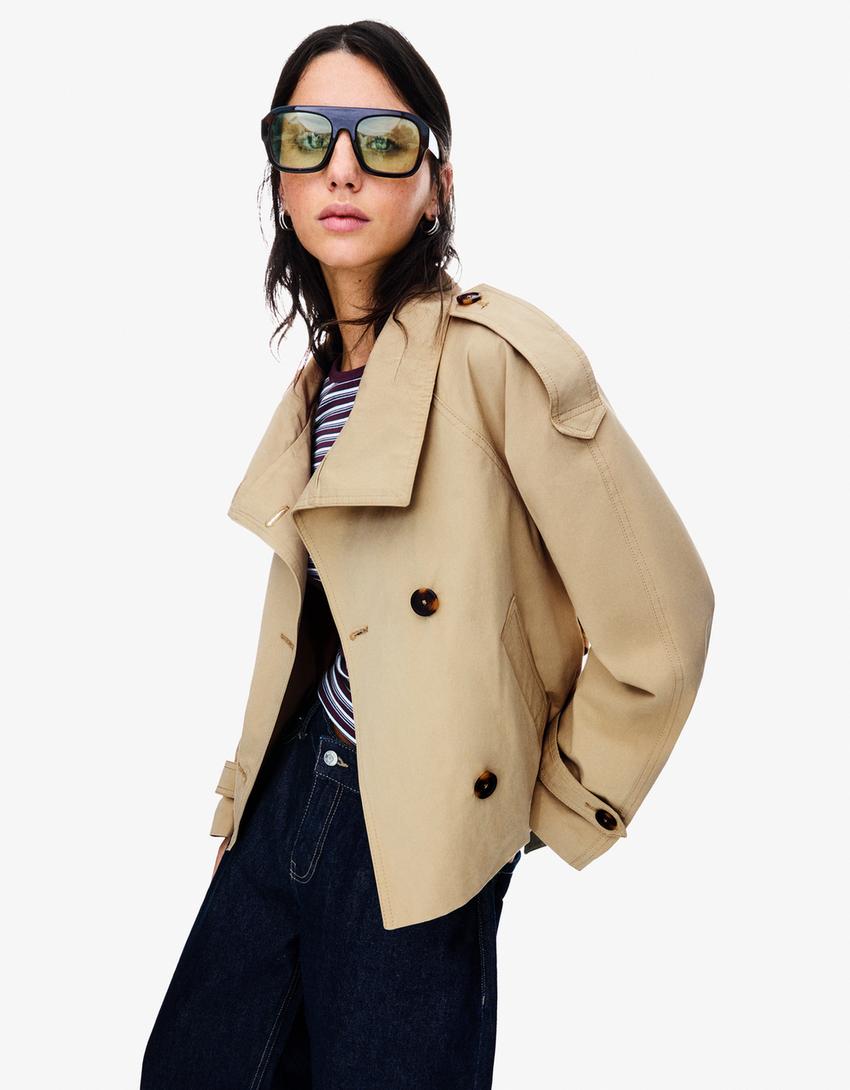 Women's Double Breasted Cropped Trench Coat