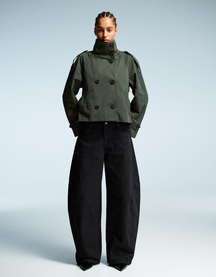 Women's Double Breasted Cropped Trench Coat
