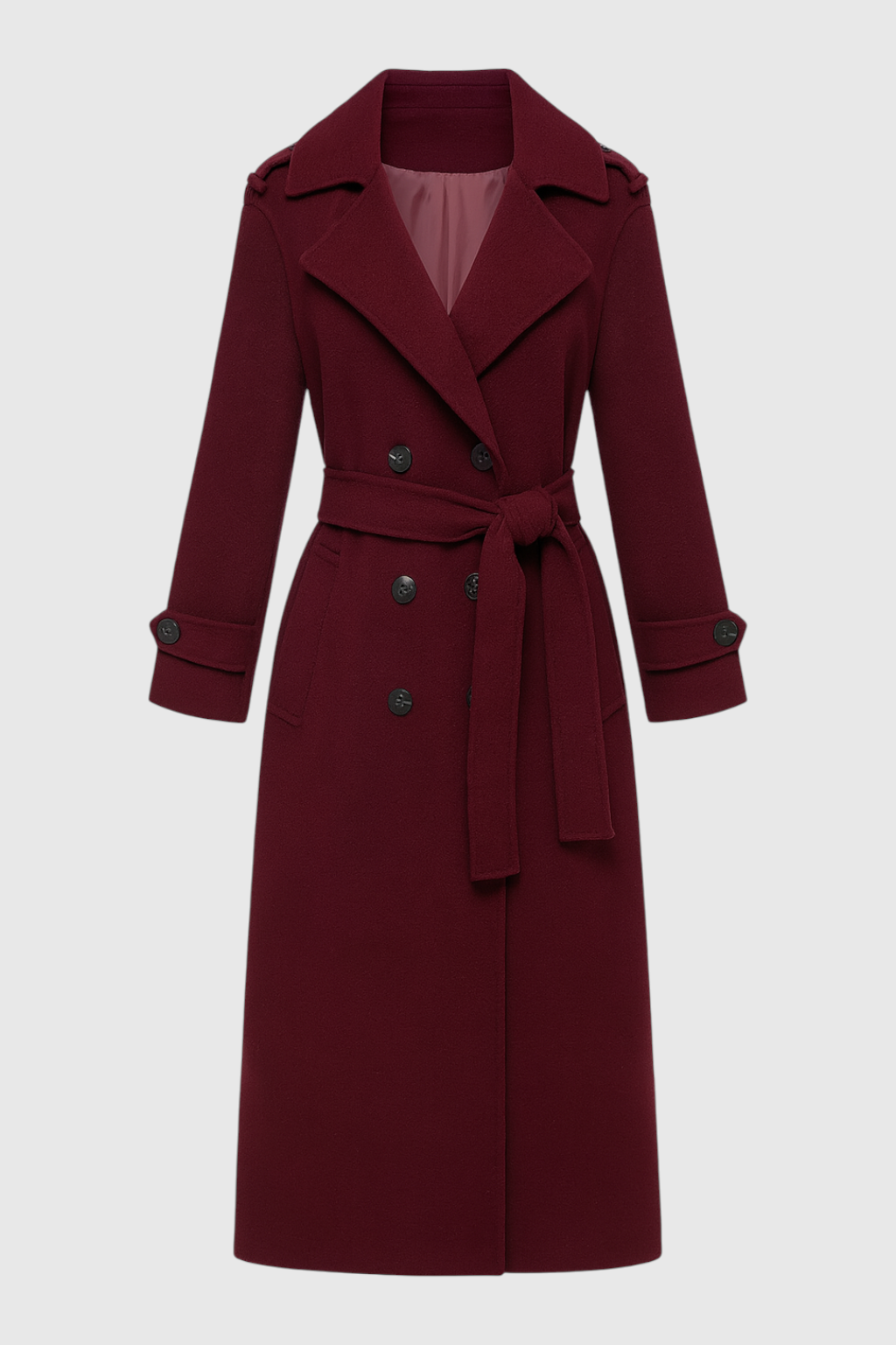 Women's Double Breasted Notch Lapel Belted Trench Coat