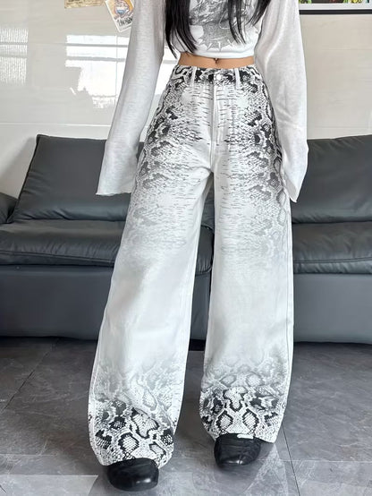 Women’s High-Waist Wide-Leg Pants with Printed Pattern