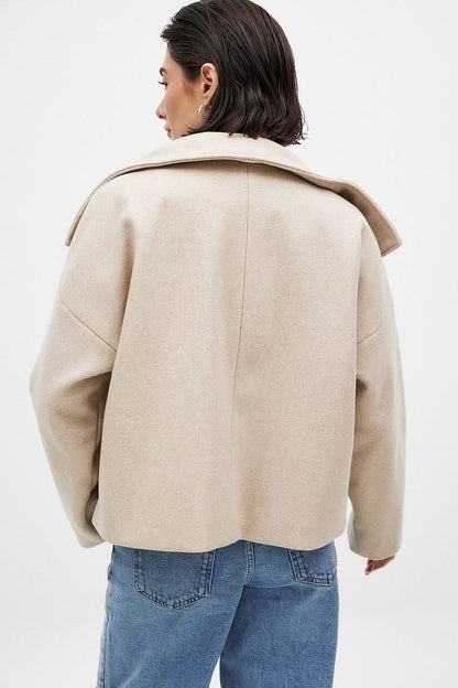 Women's Oversized Funnel Collar Double Breasted Jacket