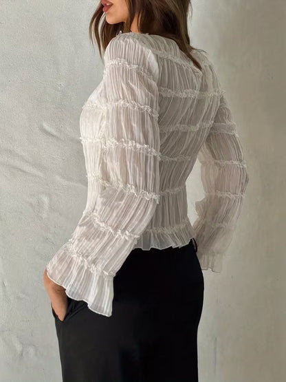 Women’s Pleated Top with Ruffled Trim