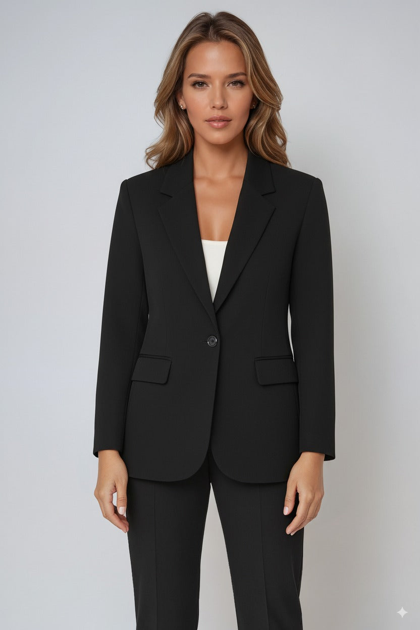 Women's Single Button Tailored Blazer - Black