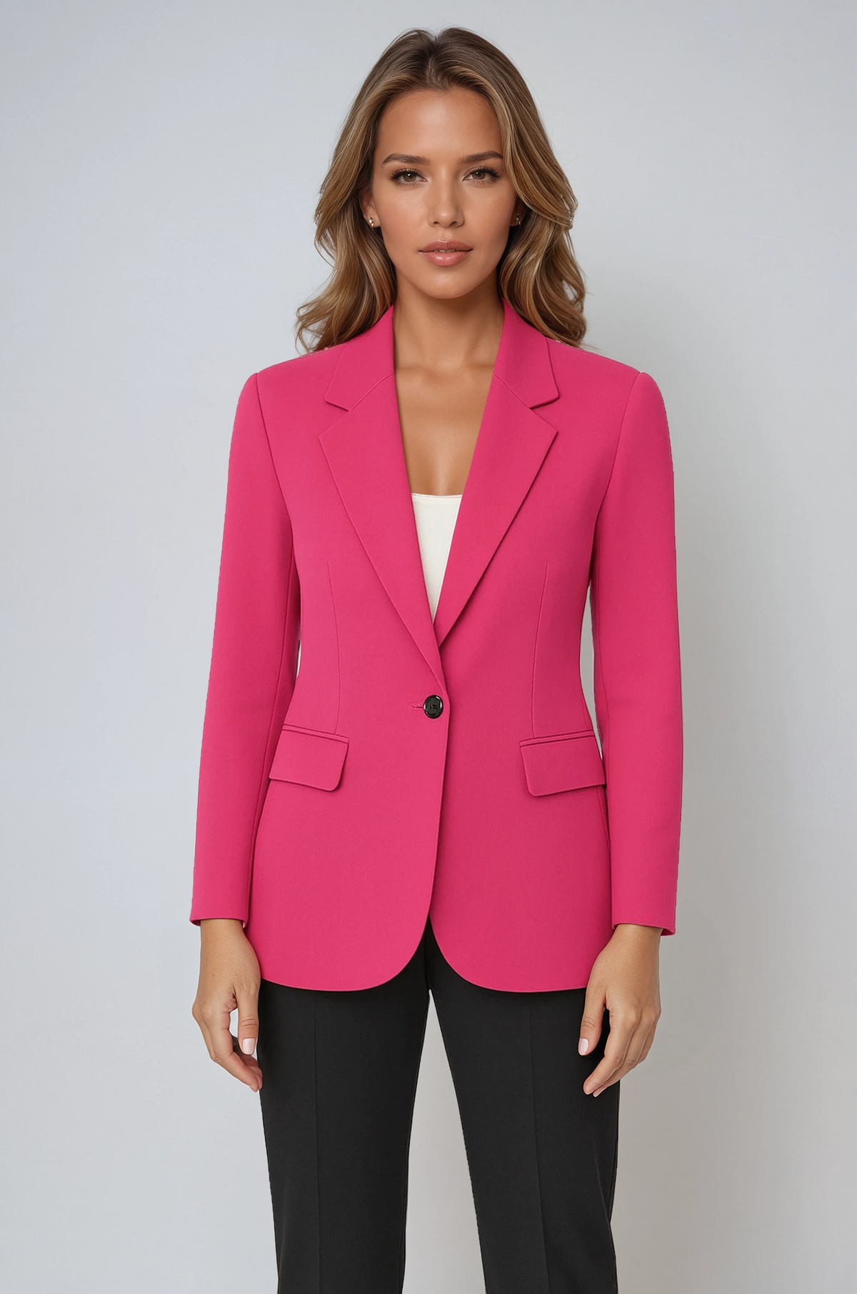 Women's Single Button Tailored Blazer - Pink