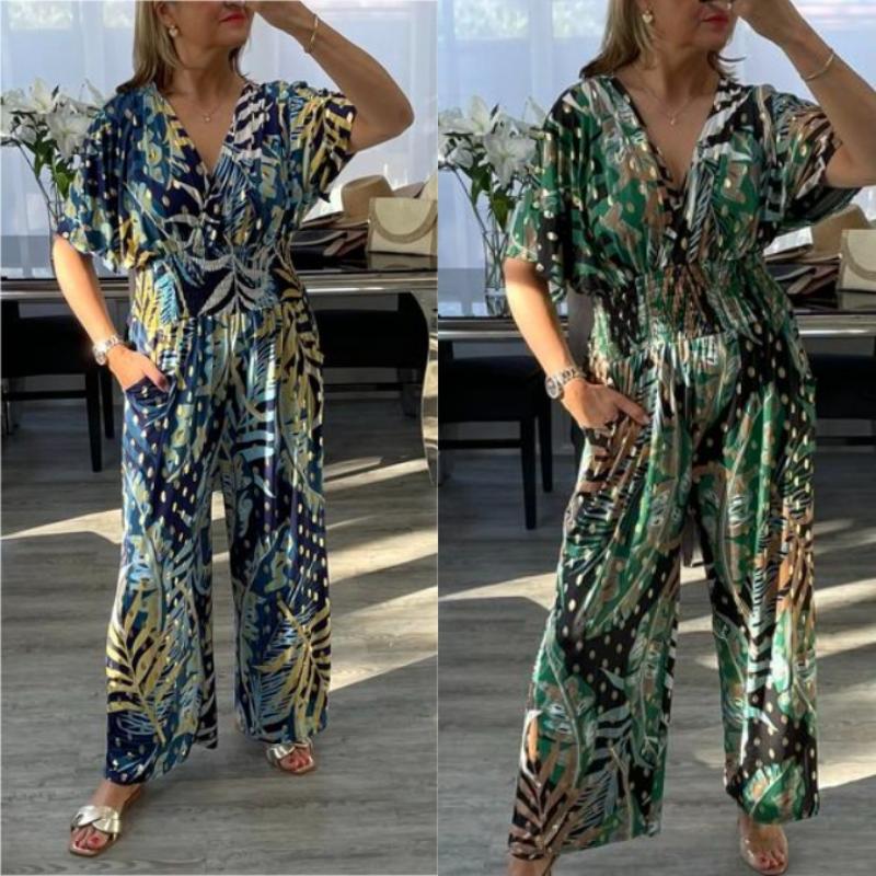 Natalia™ - Tropical Leaf Print Jumpsuit - Bandorial
