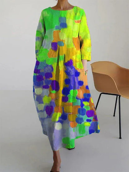 Women's Long Sleeve Abstract Print Maxi Dress in Purple