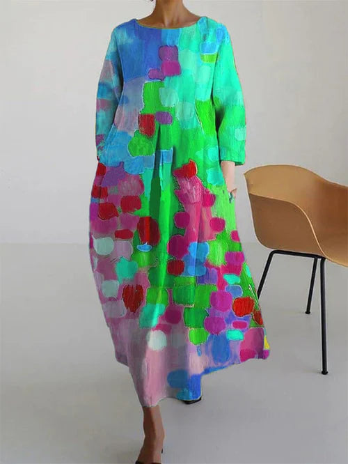 Women's Long Sleeve Abstract Print Maxi Dress in Purple