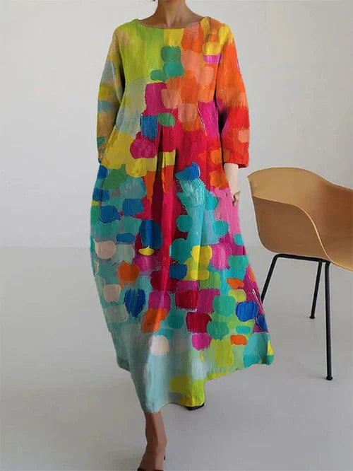 Women's Long Sleeve Abstract Print Maxi Dress in Purple