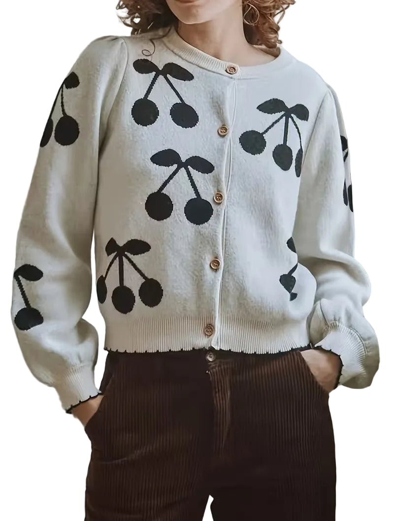 Women’s Cherry Pattern Button-Front Top