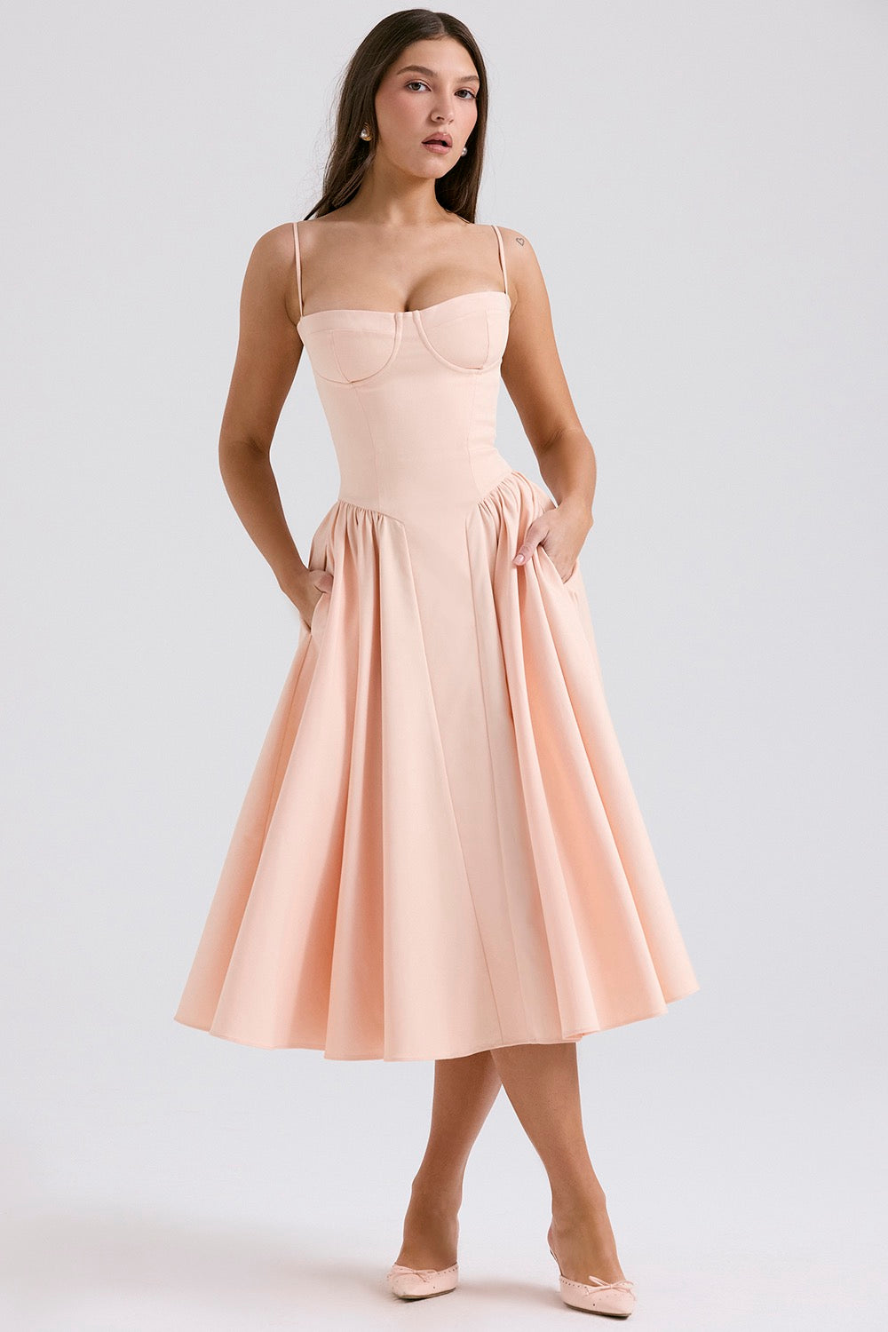 Women's Corset Midi Dress with Adjustable Straps in LightGreen